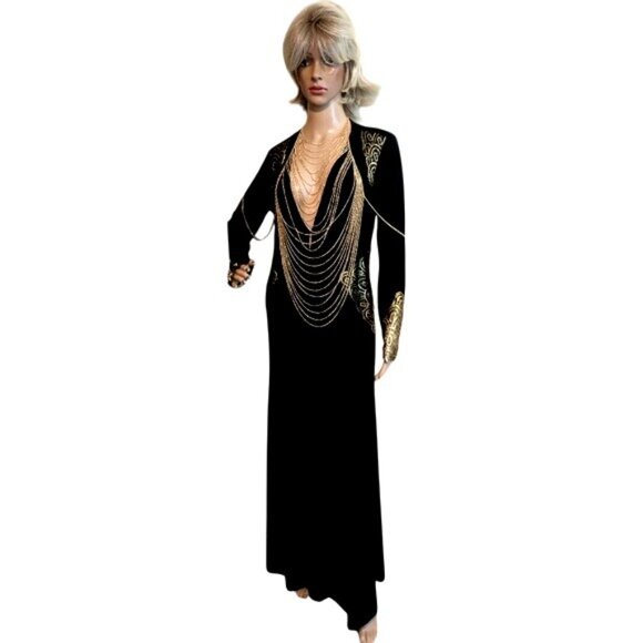 Elegant Black and Gold Maxi Dress - Picture 2 of 15